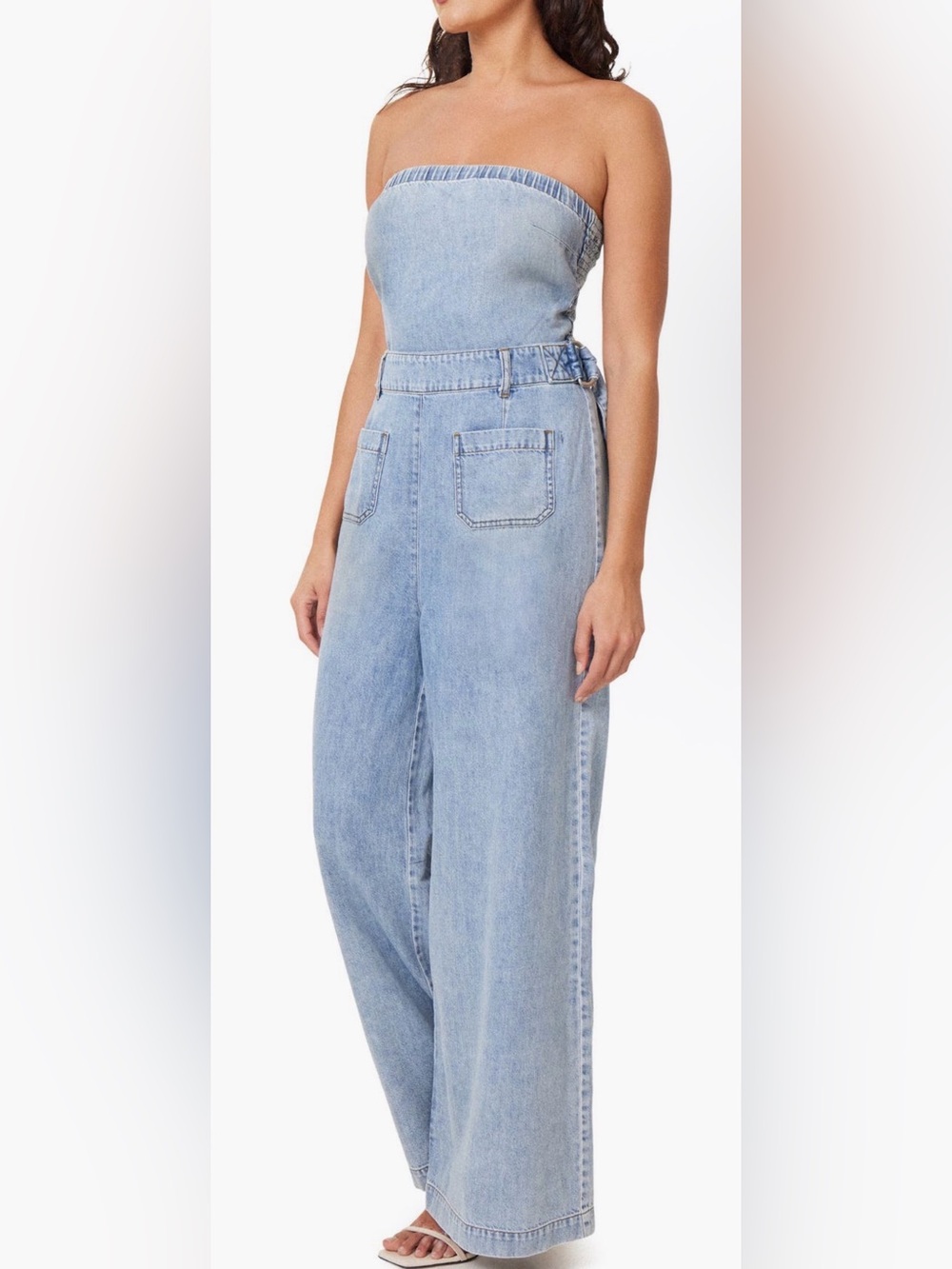 Habitual Strapless WIDE LEG LightweightDenim Jumpsuit Women's Size 8 NEW W/Tags